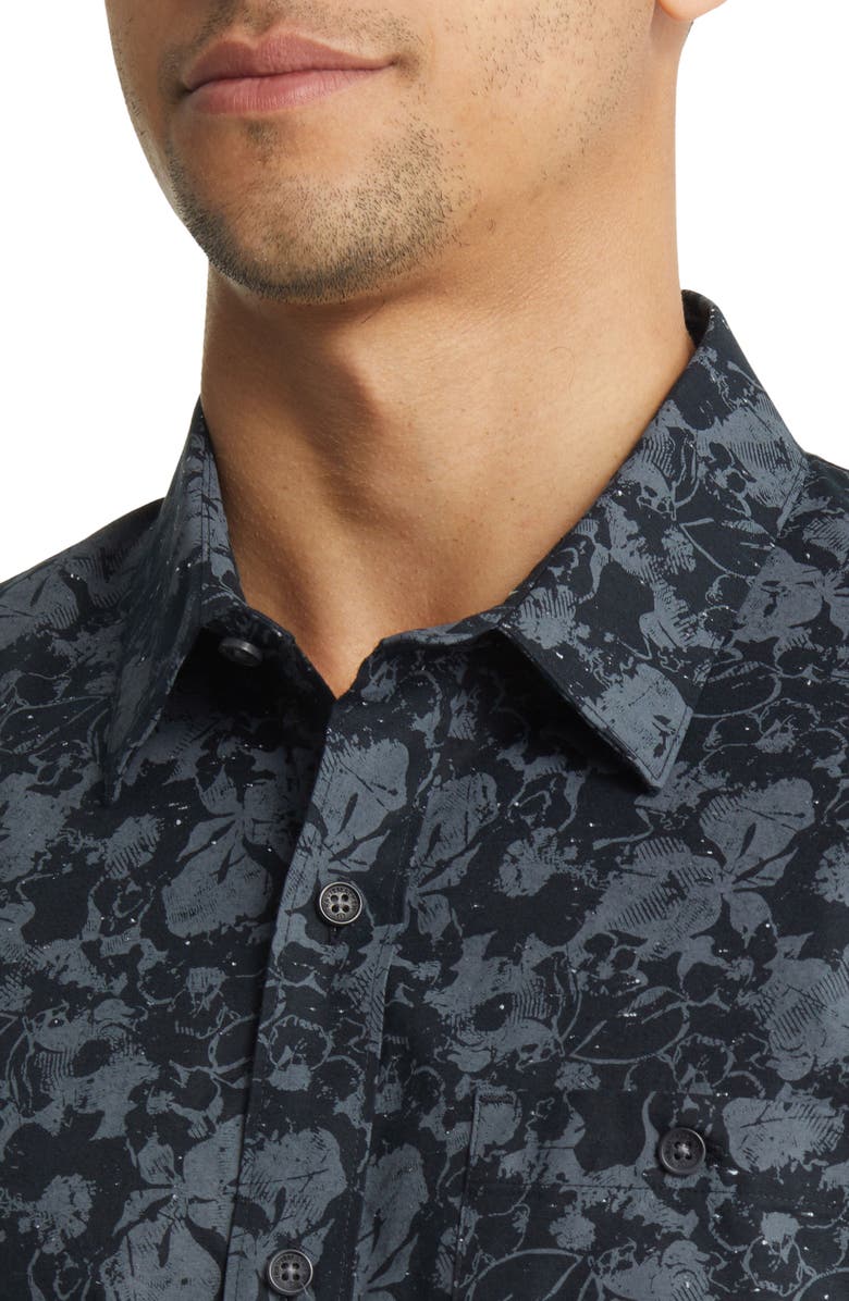 TravisMathew Misplaced Memory Short Sleeve Button-Up Shirt, Alternate, color, Black