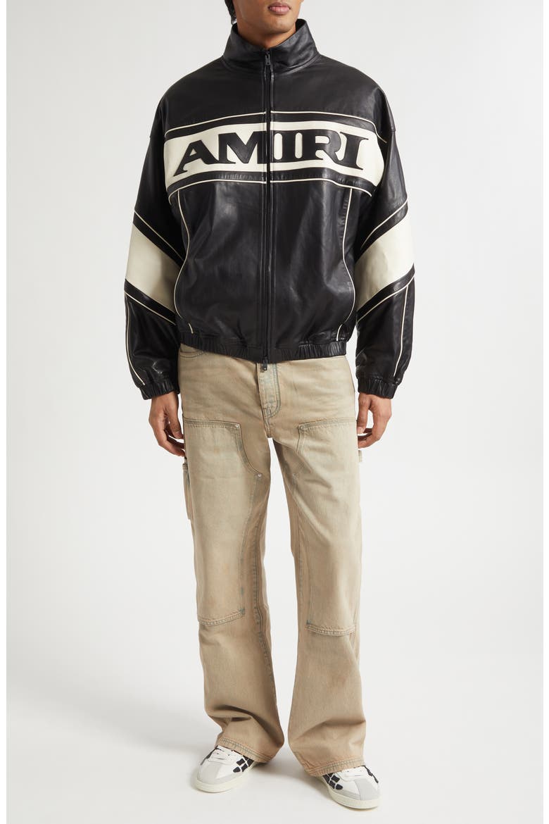 Sport Logo Lambskin Leather Jacket, Alternate, color, BLACK