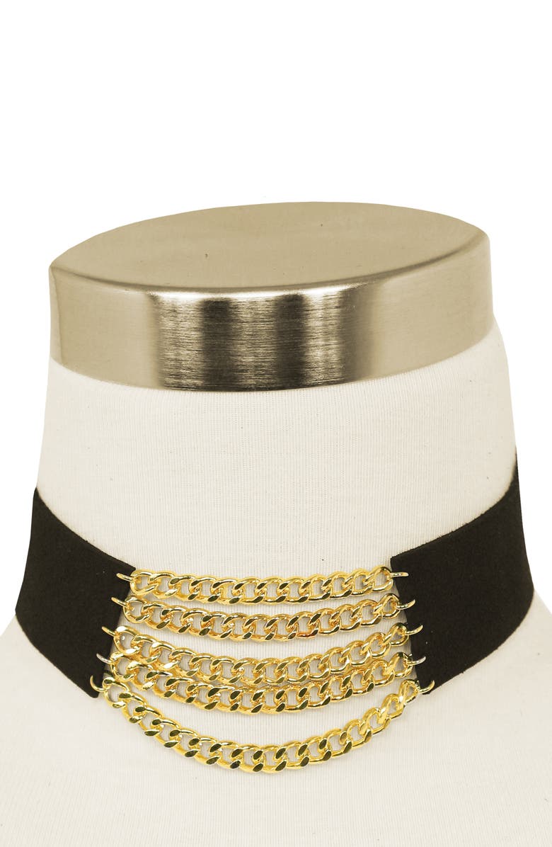OLIVIA WELLES Samara Faux Suede & Chain Choker, Alternate, color, Gold/ Black