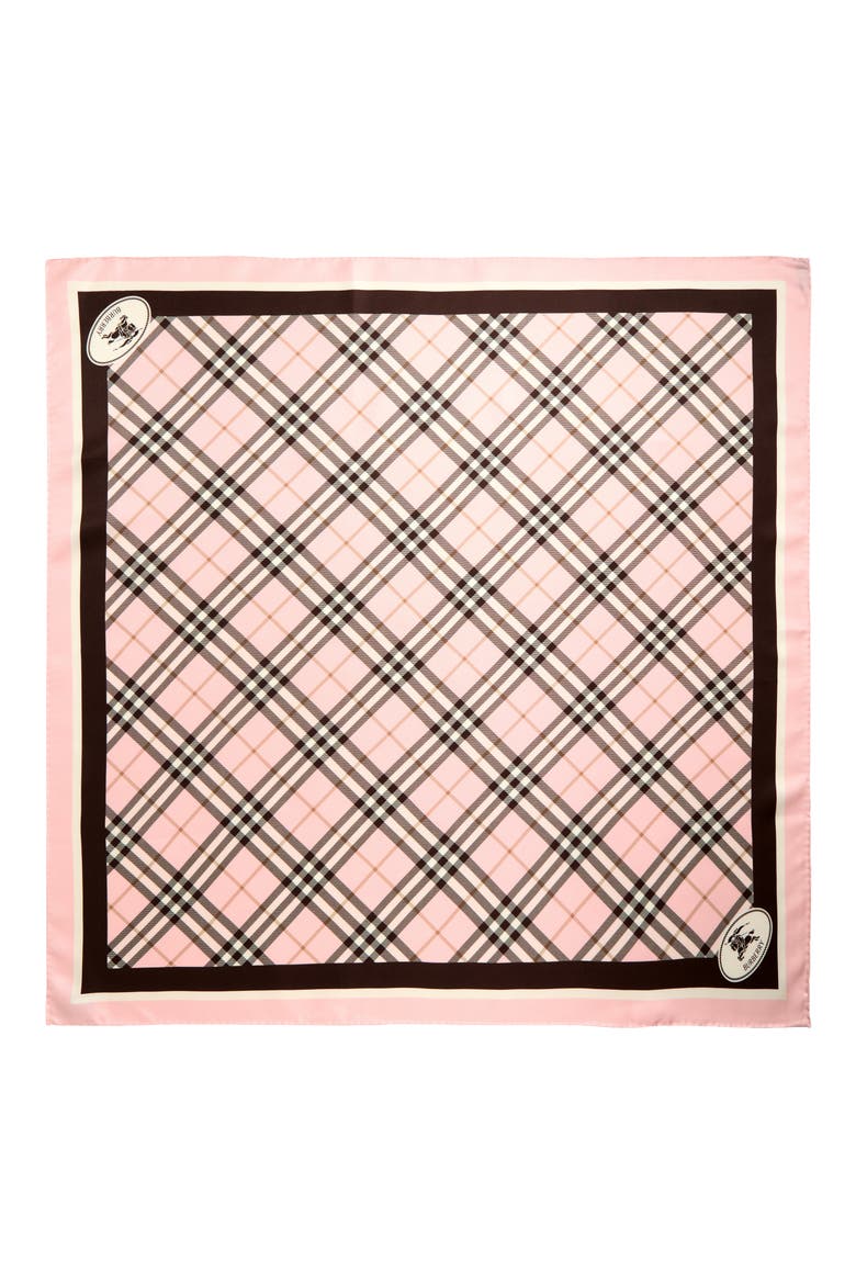 Medium Border Check Square Silk Scarf, Alternate, color, BOW PINK