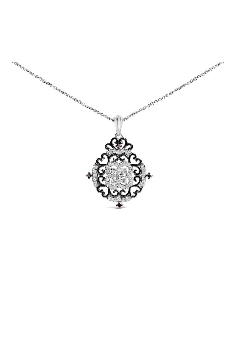 Haus of Brilliance Black Rhodium Plated Sterling Silver 3/4 Cttw Diamond Ornate Medallion Pendant Necklace, Main, color, Silver