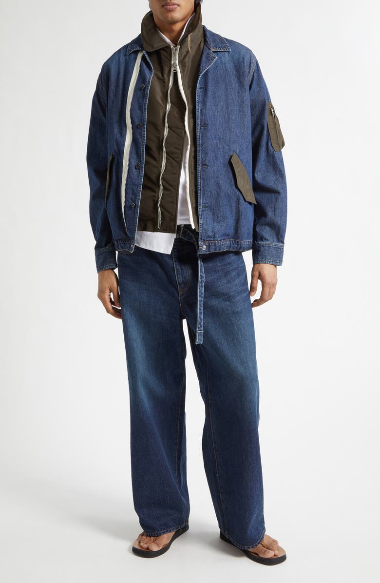 Sacai Mixed Media Blouson Jacket, Alternate, color, Blue