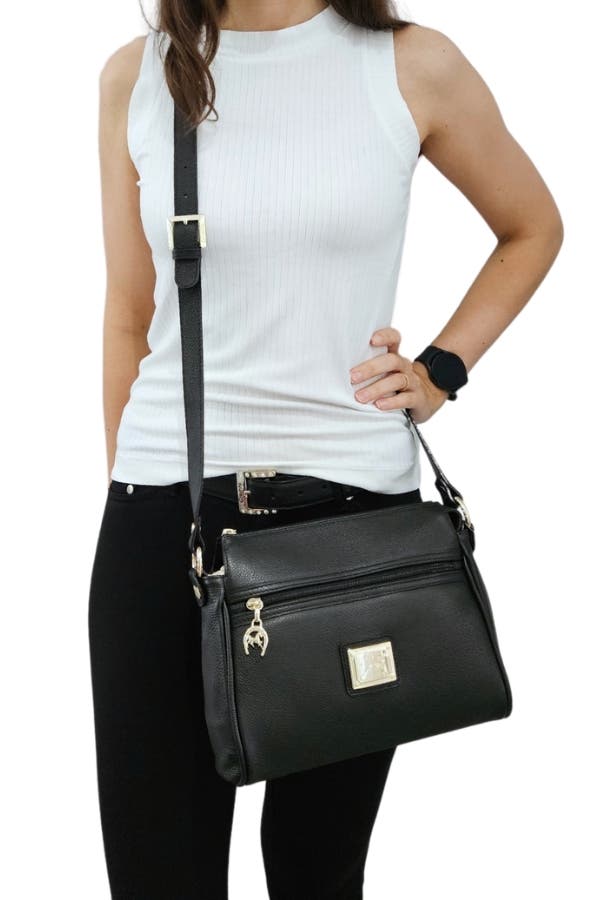 Muse 373 Pebbled Leather Crossbody Bag, Alternate, color, Black