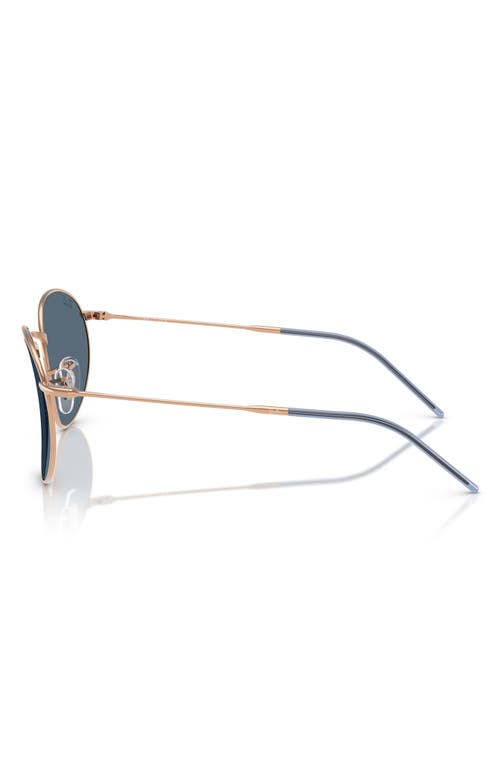 Ray Ban Round Reverse Sunglasses Rose Gold Frame Blue Lenses 55-21 In Dark Blue