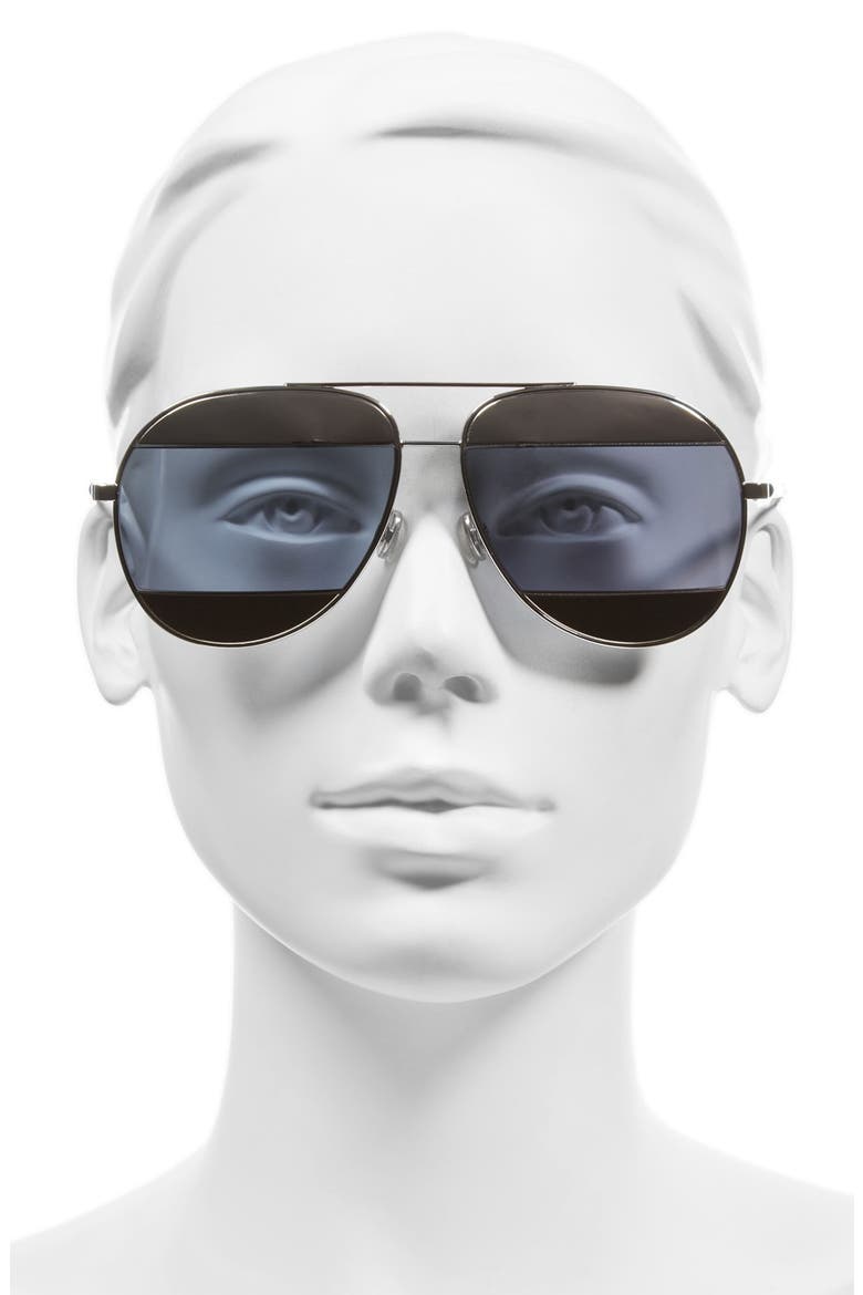 Split 59mm Aviator Sunglasses, Alternate, color, PALLADIUM/AZURE MIRROR