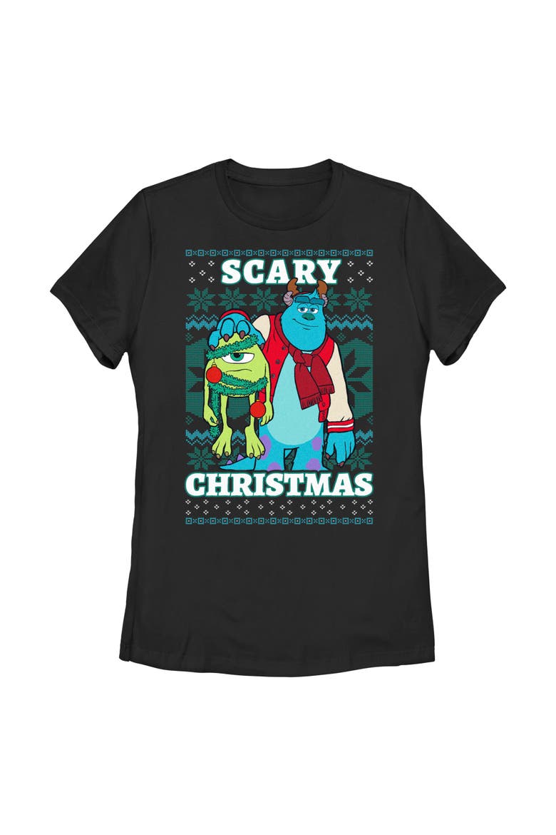 Women's Monsters Inc Monsters Inc. Mike and Sully Scary Christmas  Graphic T-Shirt, Main, color, Black