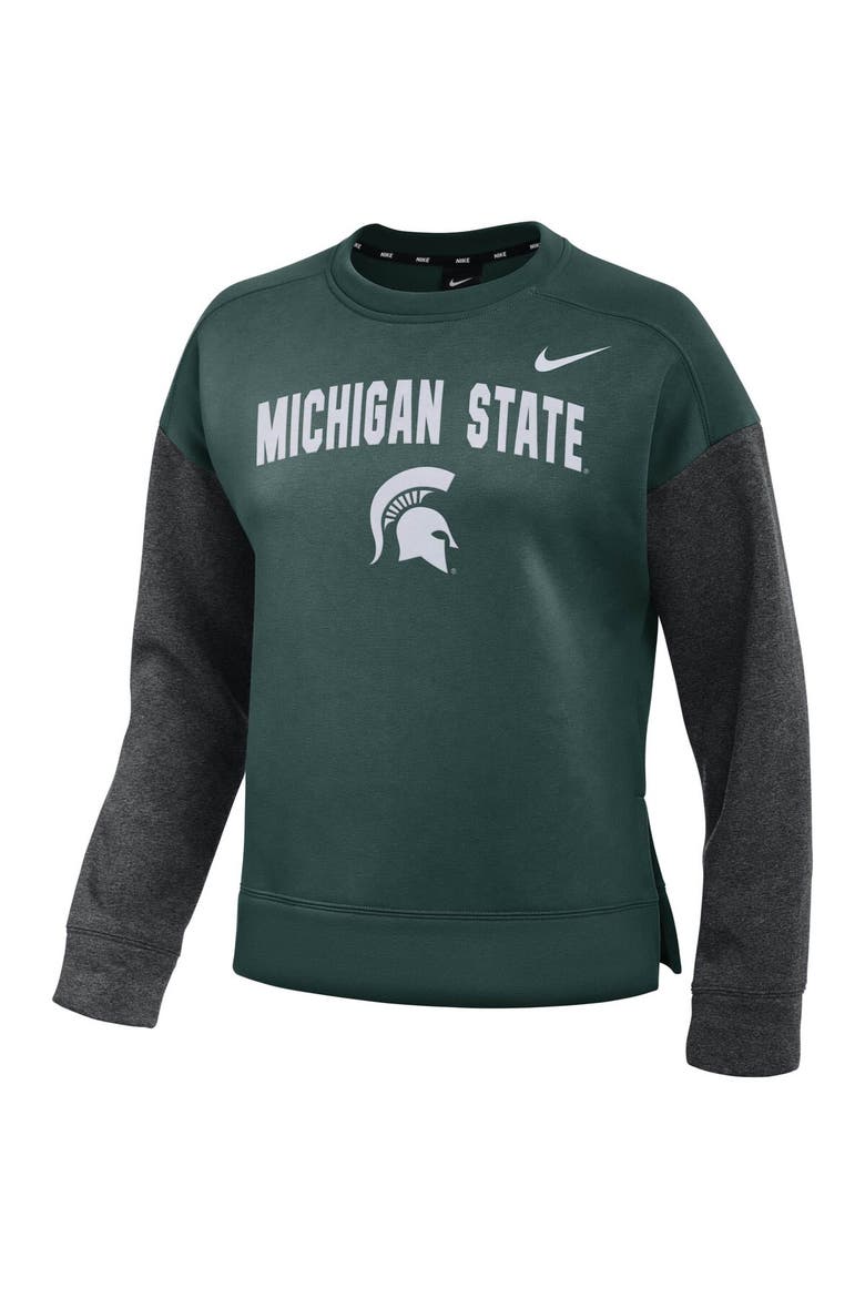 Women's Nike Green/Charcoal Michigan State Spartans Campus Dolman Pullover Sweatshirt, Alternate, color, Green