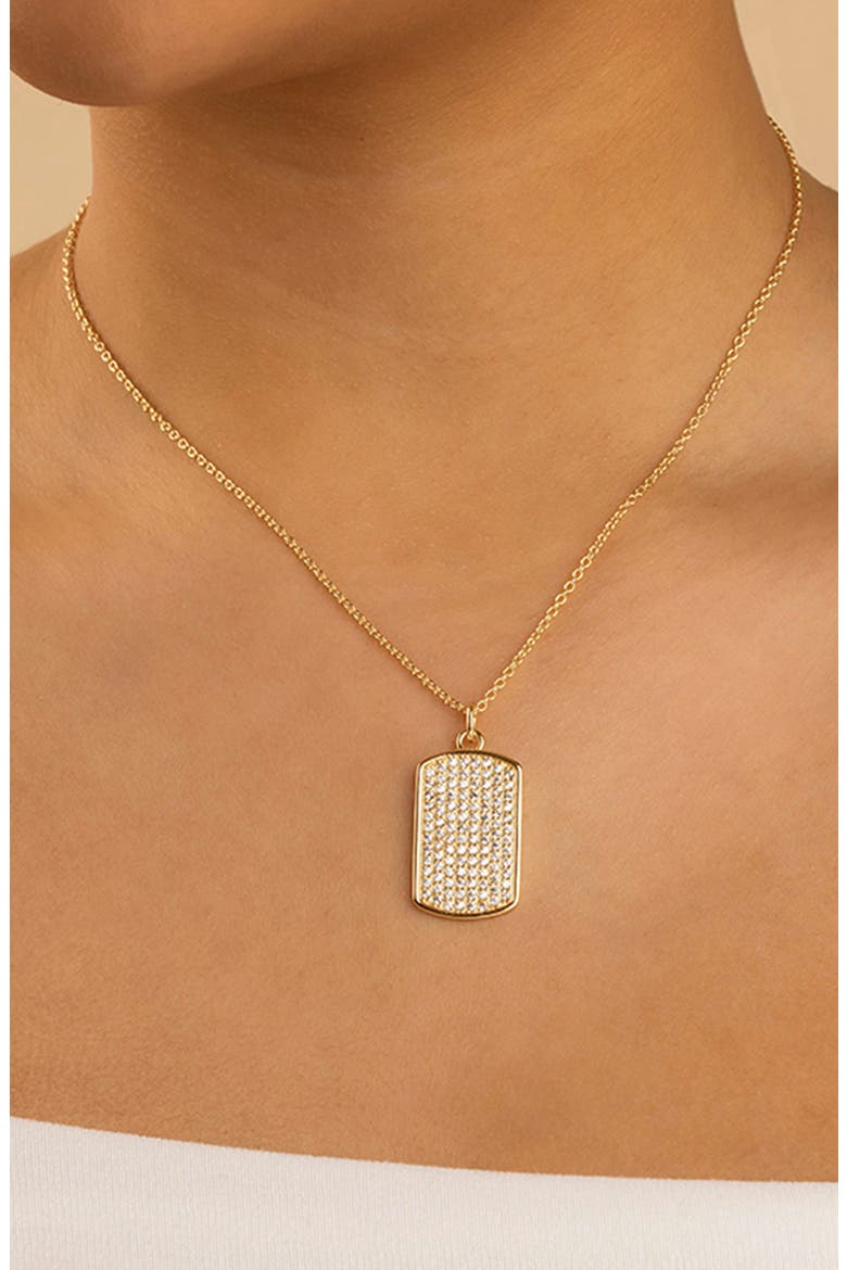 Pavé Cubic Zirconia Rectangle Pendant Necklace, Alternate, color, GOLD