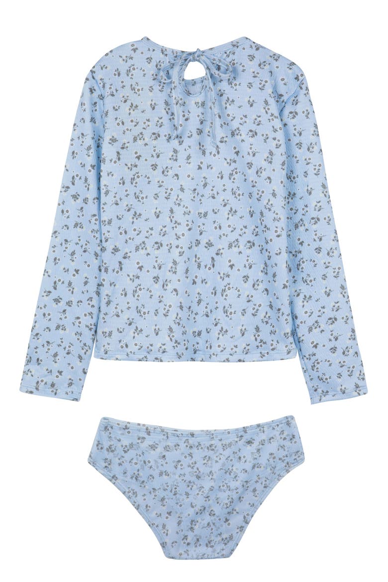 Ditsy Dream Textured Long Sleeve Rash Guard Set, Alternate, color, Light Blue