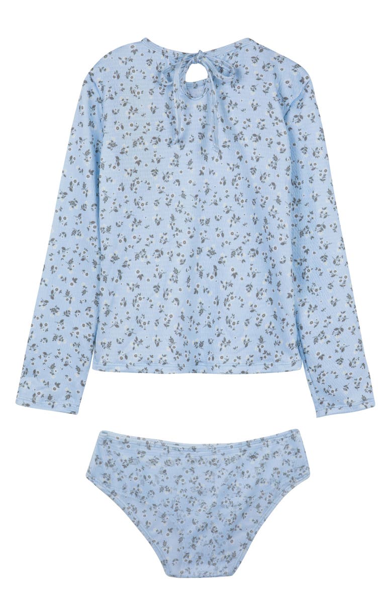 Gottex Kids Ditsy Dream Textured Long Sleeve Rash Guard Set, Alternate, color, Light Blue