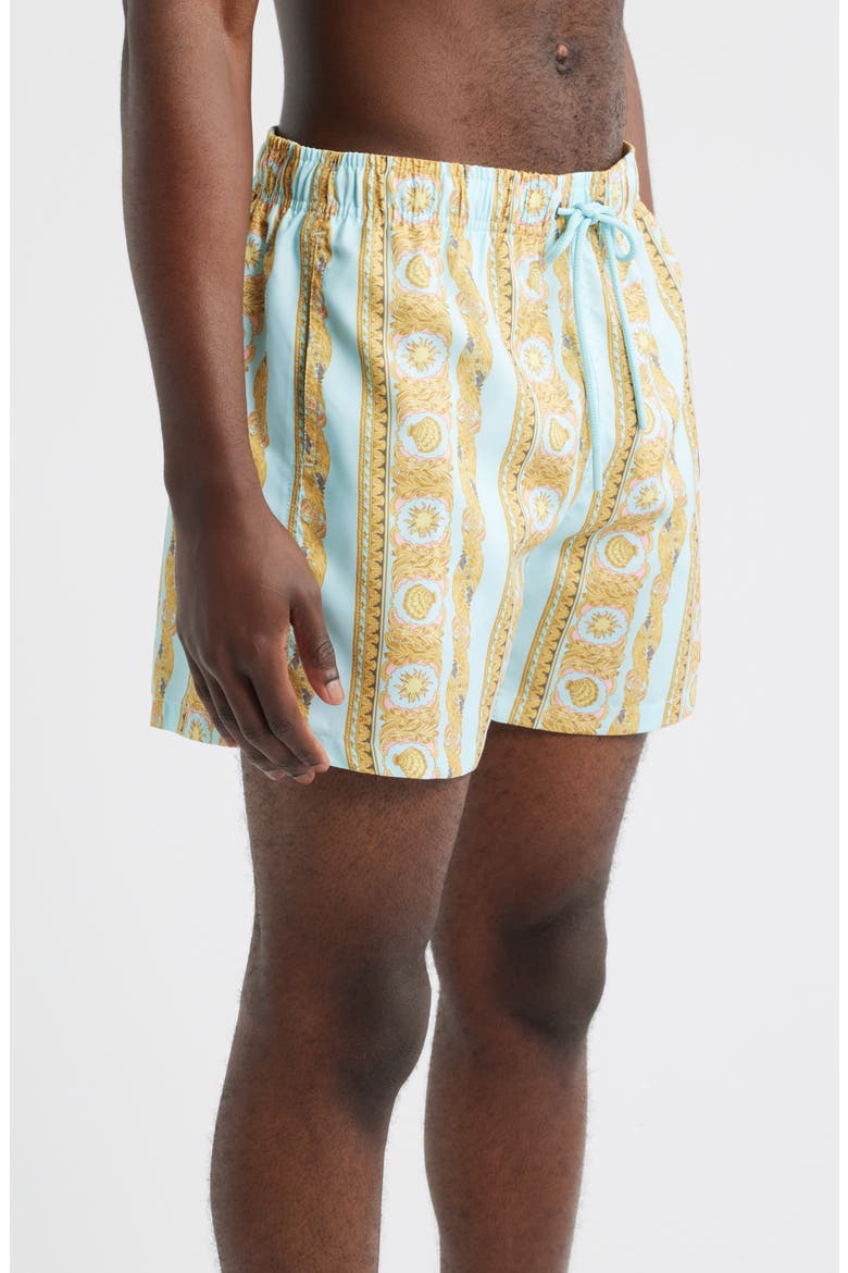 Printed Short Swim Trunks, Alternate, color, AQUA
