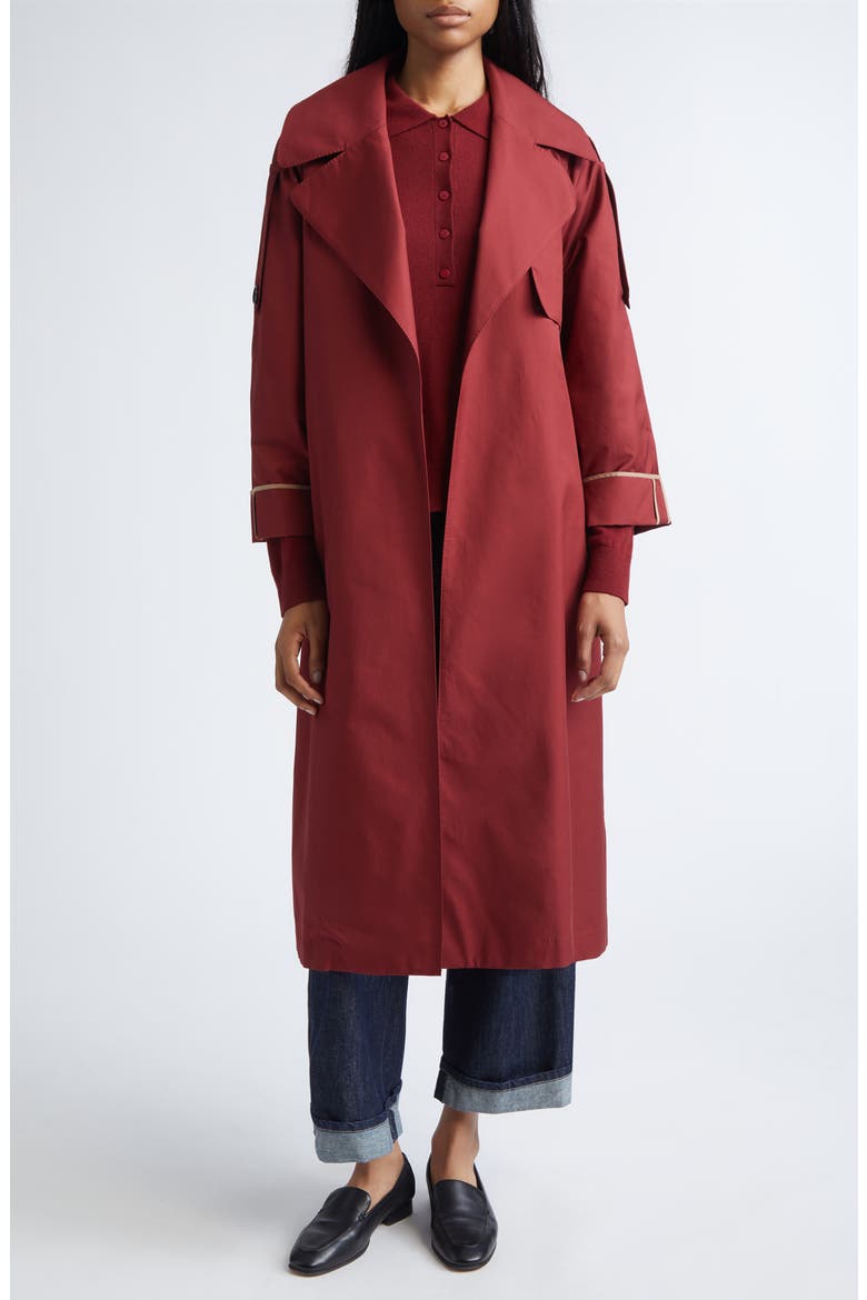 Water Repellent Belted Cotton Blend Trench Coat, Alternate, color, RASPBERRY