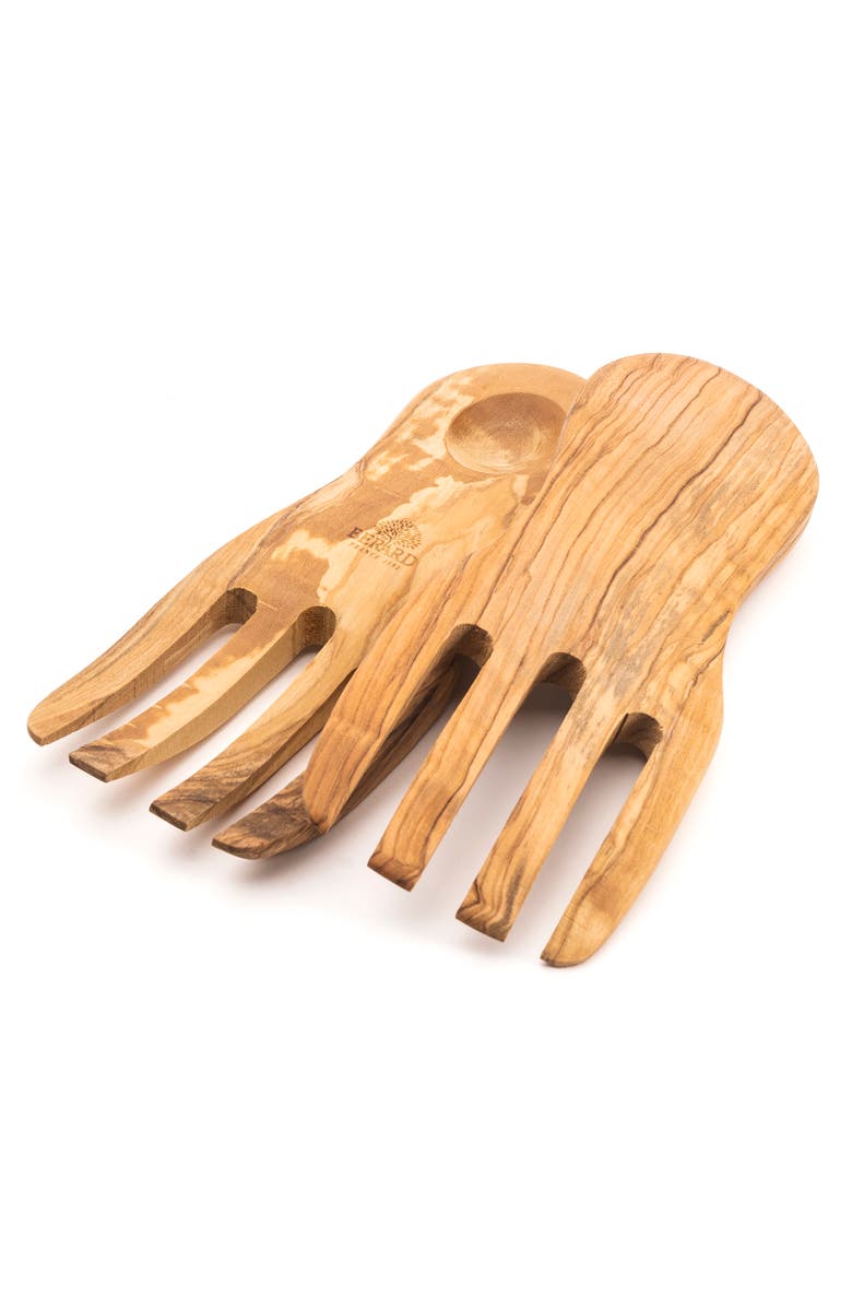 Berard Olive Wood Salad Serving Hands, 2 Piece Set, Main, color, Brown