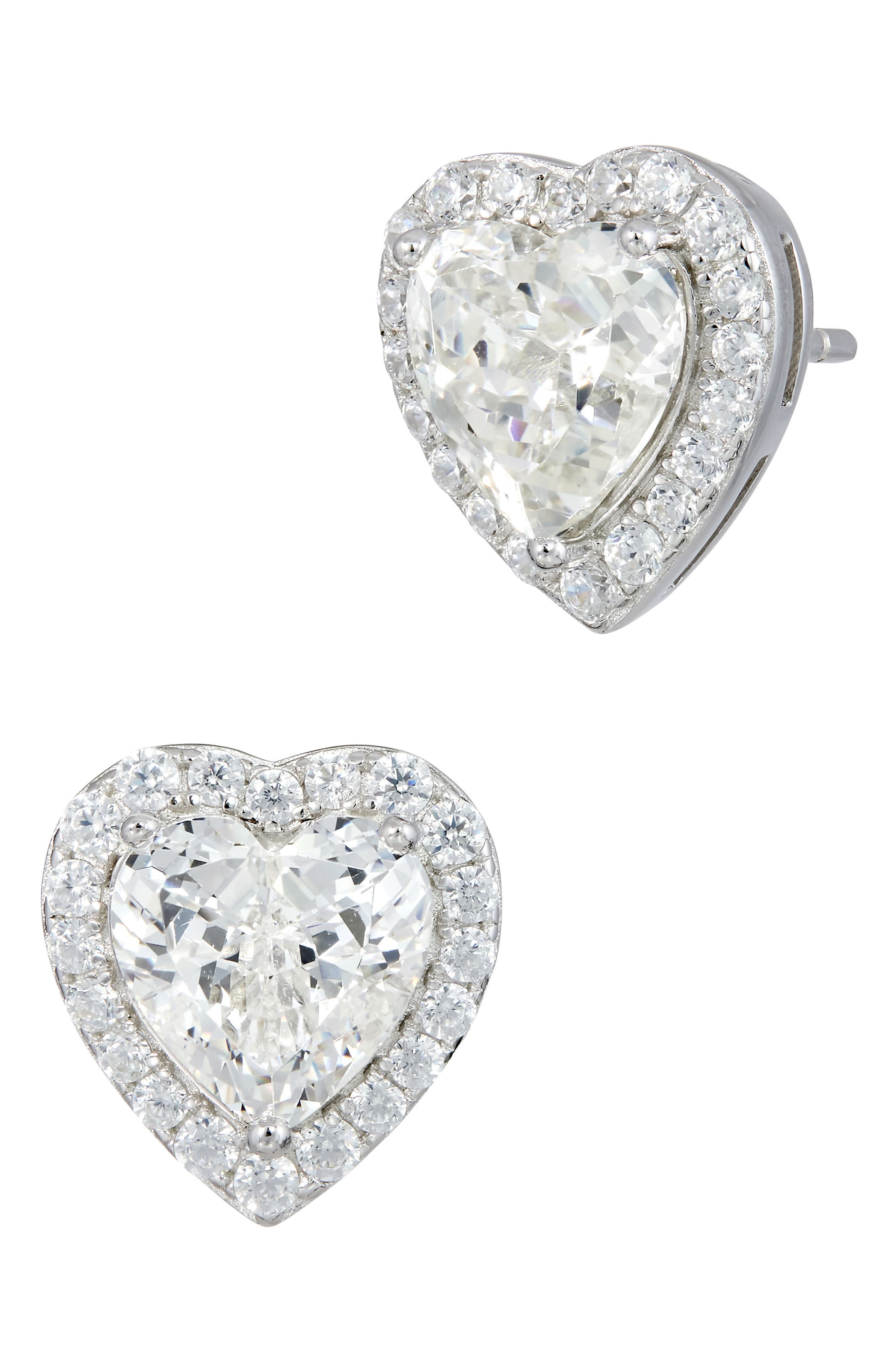SAVVY CIE JEWELS Cubic Zirconia Heart Halo Stud Earrings