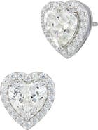 SAVVY CIE JEWELS Cubic Zirconia Heart Halo Stud Earrings