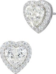 SAVVY CIE JEWELS Cubic Zirconia Heart Halo Stud Earrings