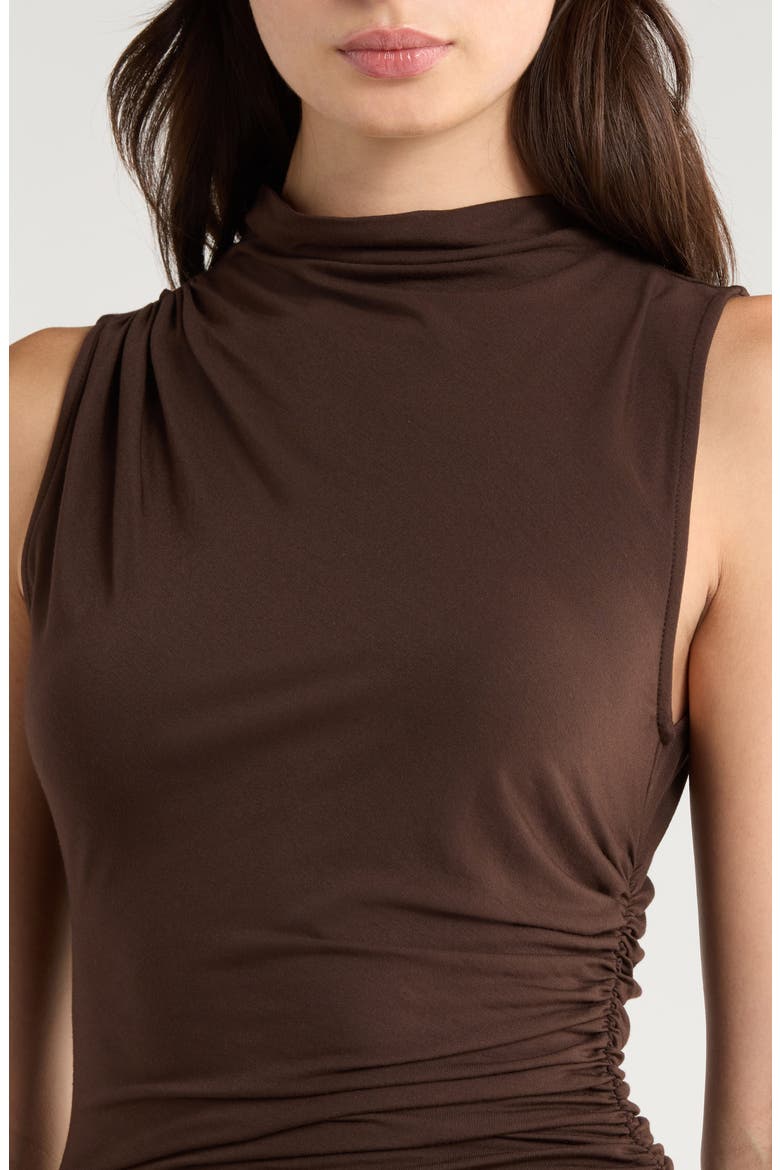 Christen Ruched Mock Neck Sleeveless Top, Alternate, color, ESPRESSO
