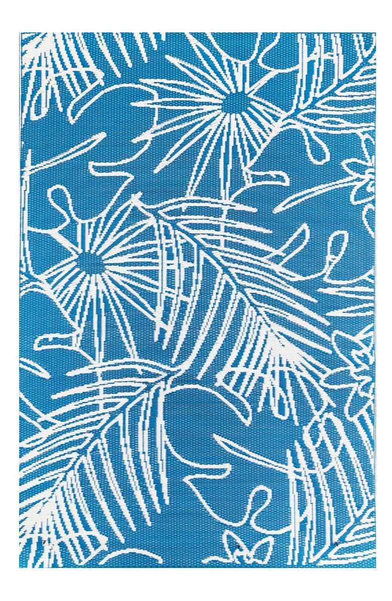 Mad Mats Palm Leaf Turquoise White Rug, Main, color, Blue And White
