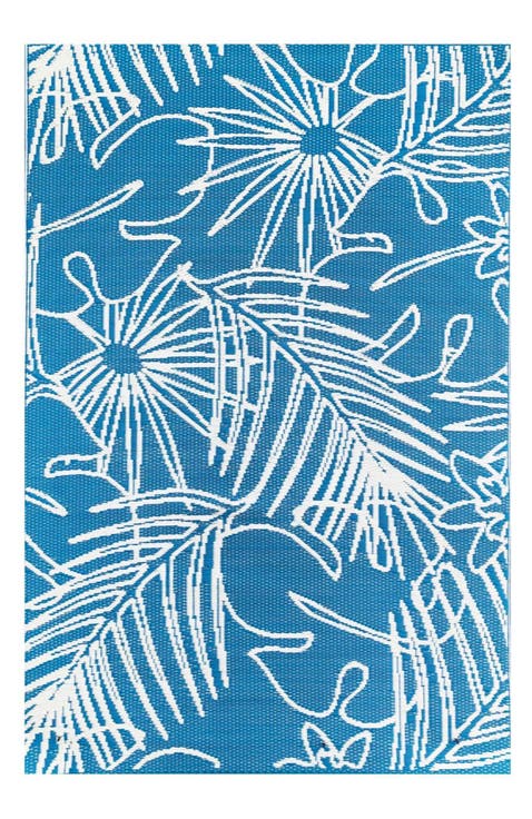 Palm Leaf Turquoise White Rug