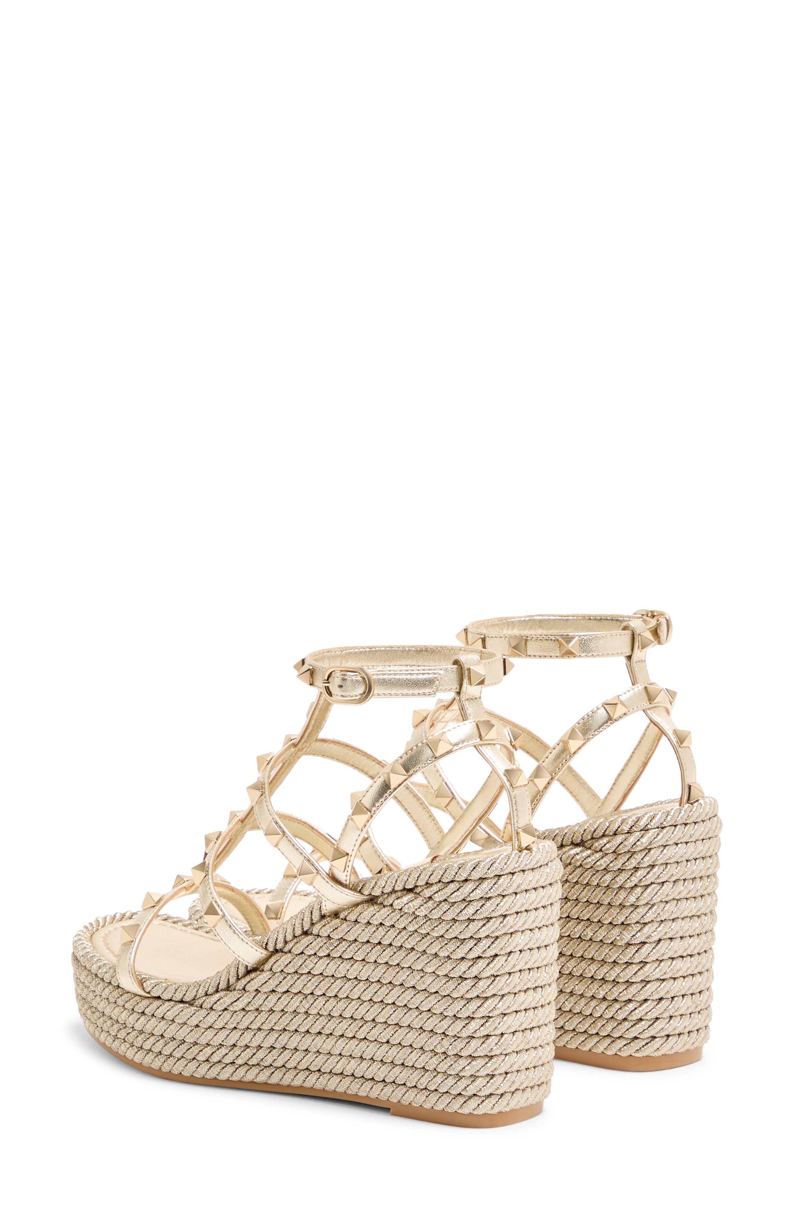 Valentino Rockstud Espadrille Wedge Sandal, Alternate, color, Platino