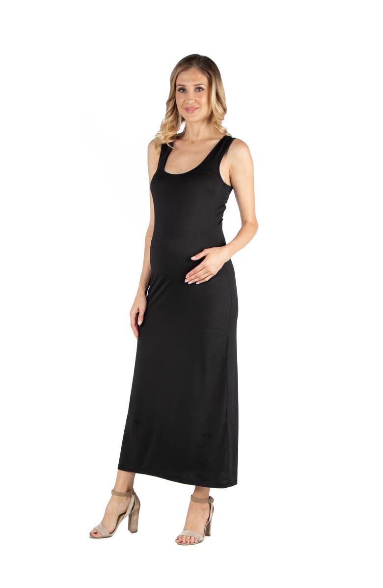 24seven Comfort Apparel Maternity Scoop Neck Maxi Dress with Racerback Detail, Alternate, color, Black