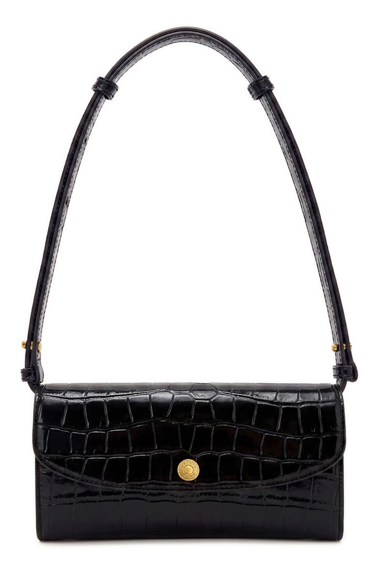 Croc Embossed Leather Crossbody Wallet, Main, color, BLACK