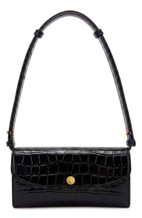 Croc Embossed Leather Crossbody Wallet