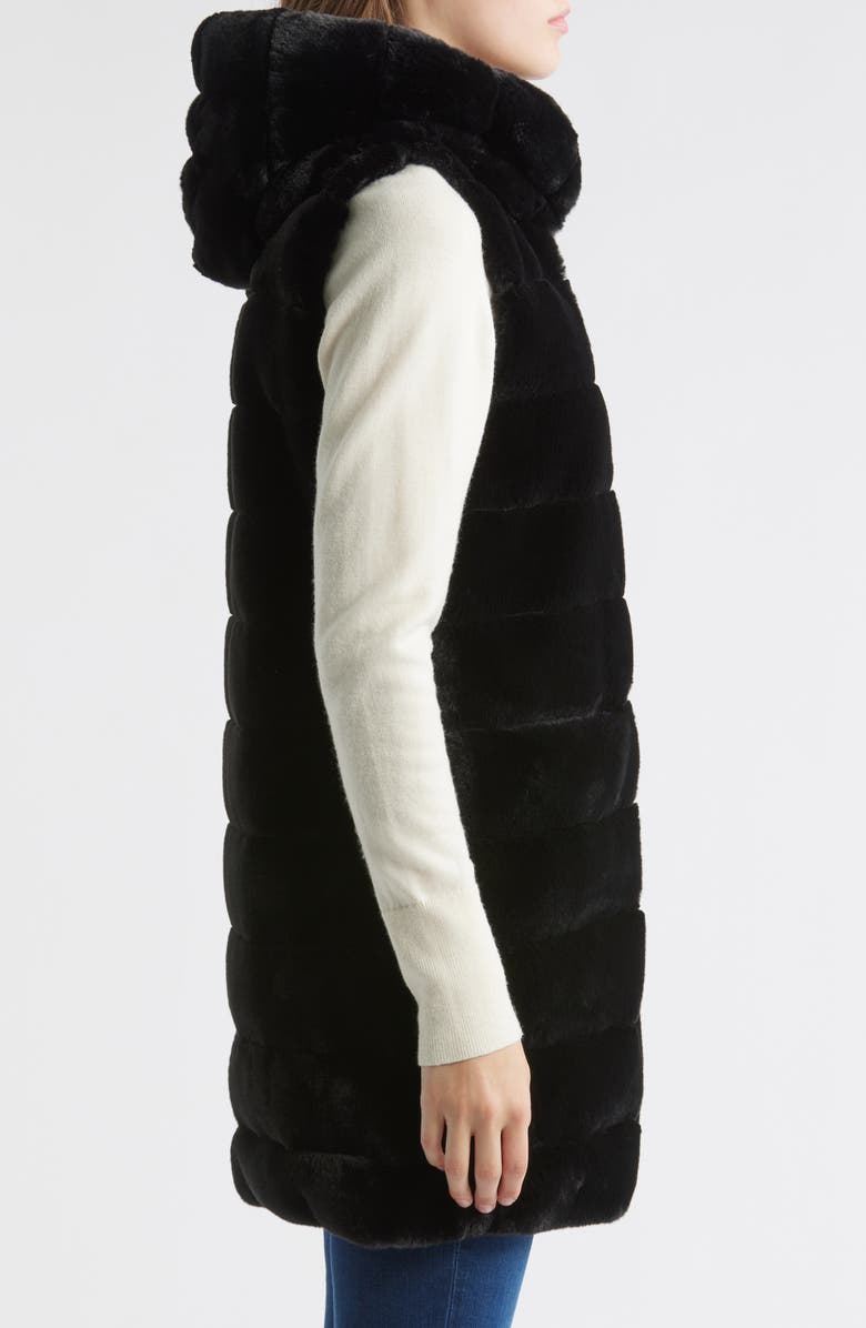 Via Spiga Hooded Quilted Faux Fur Vest, Alternate, color, Black