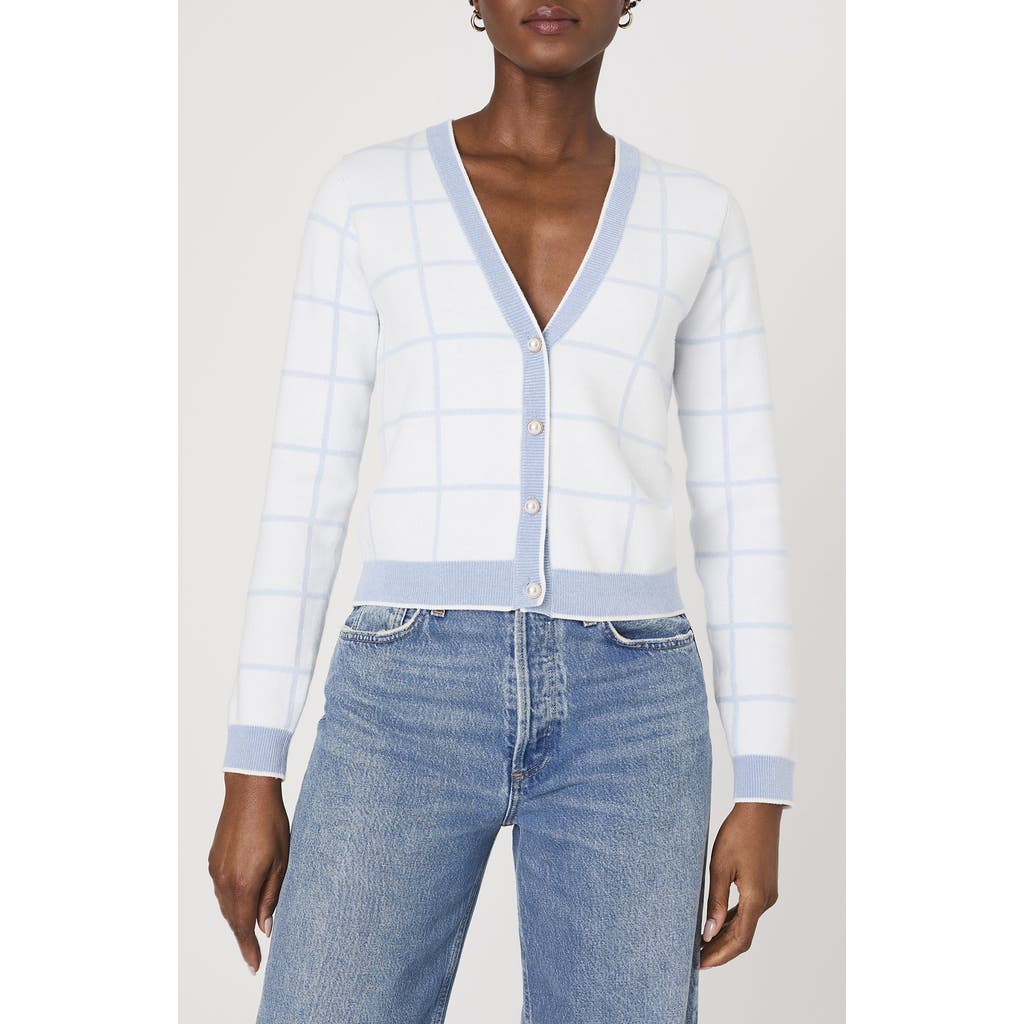 French Connection Check Cardigan In Summer White-sky Blue