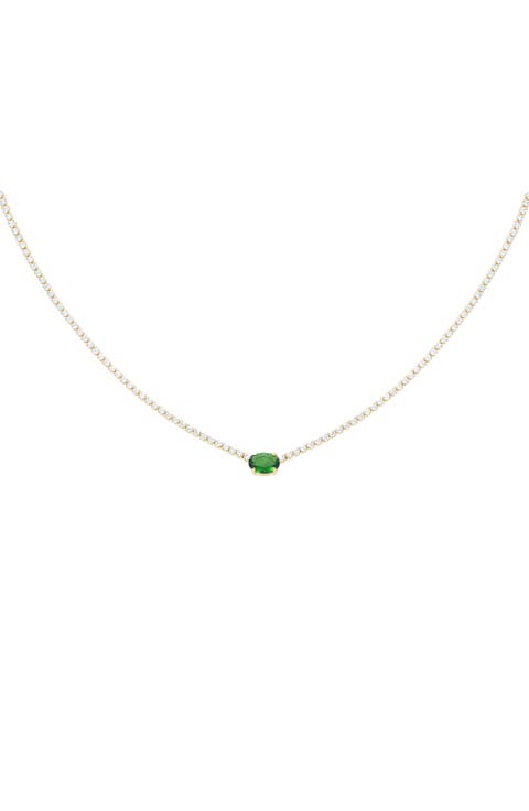 Sterling Silver 18k Gold Plated Priscilla Emerald Necklace Holiday Gift Idea