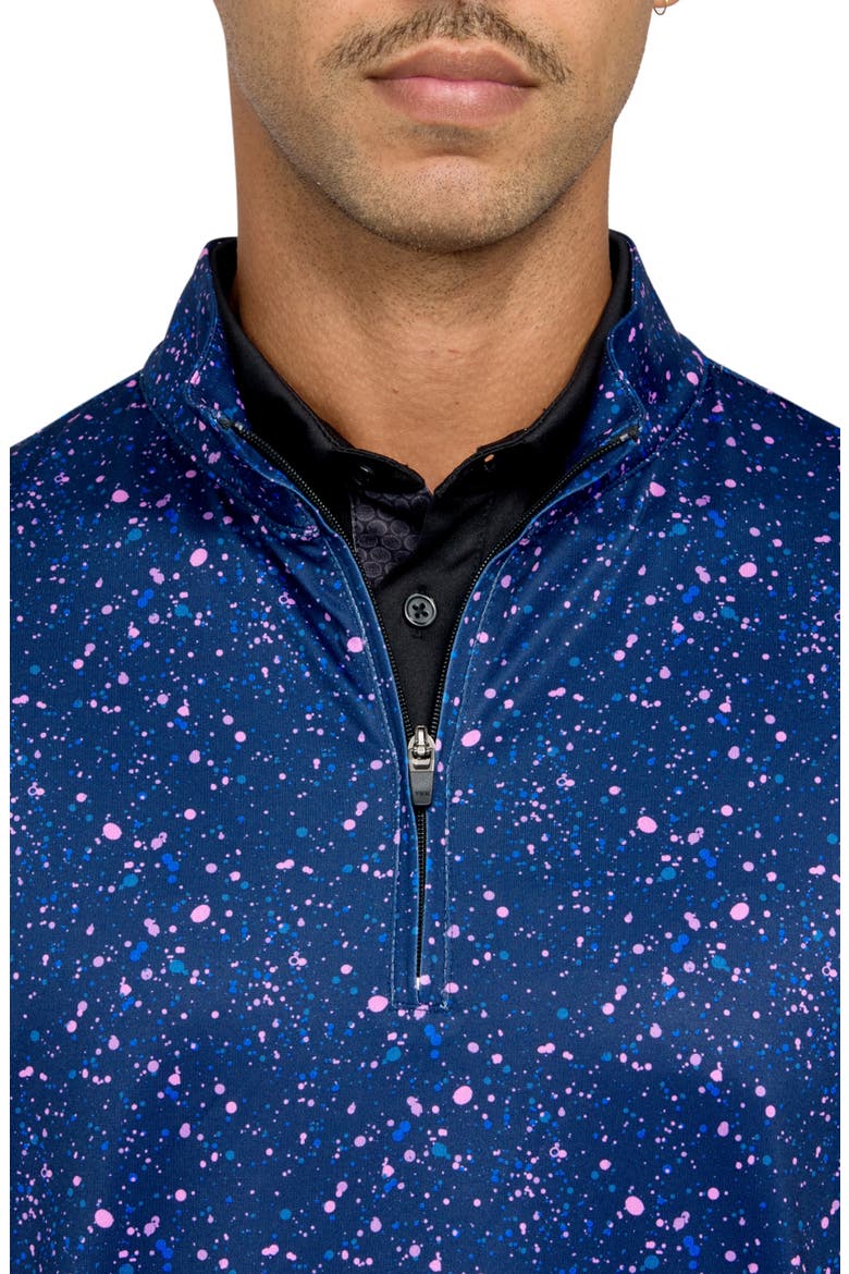 Regular Fit Paint Splatter Print Recycled Performance Quarter Zip, Alternate, color, NAVY/PINK