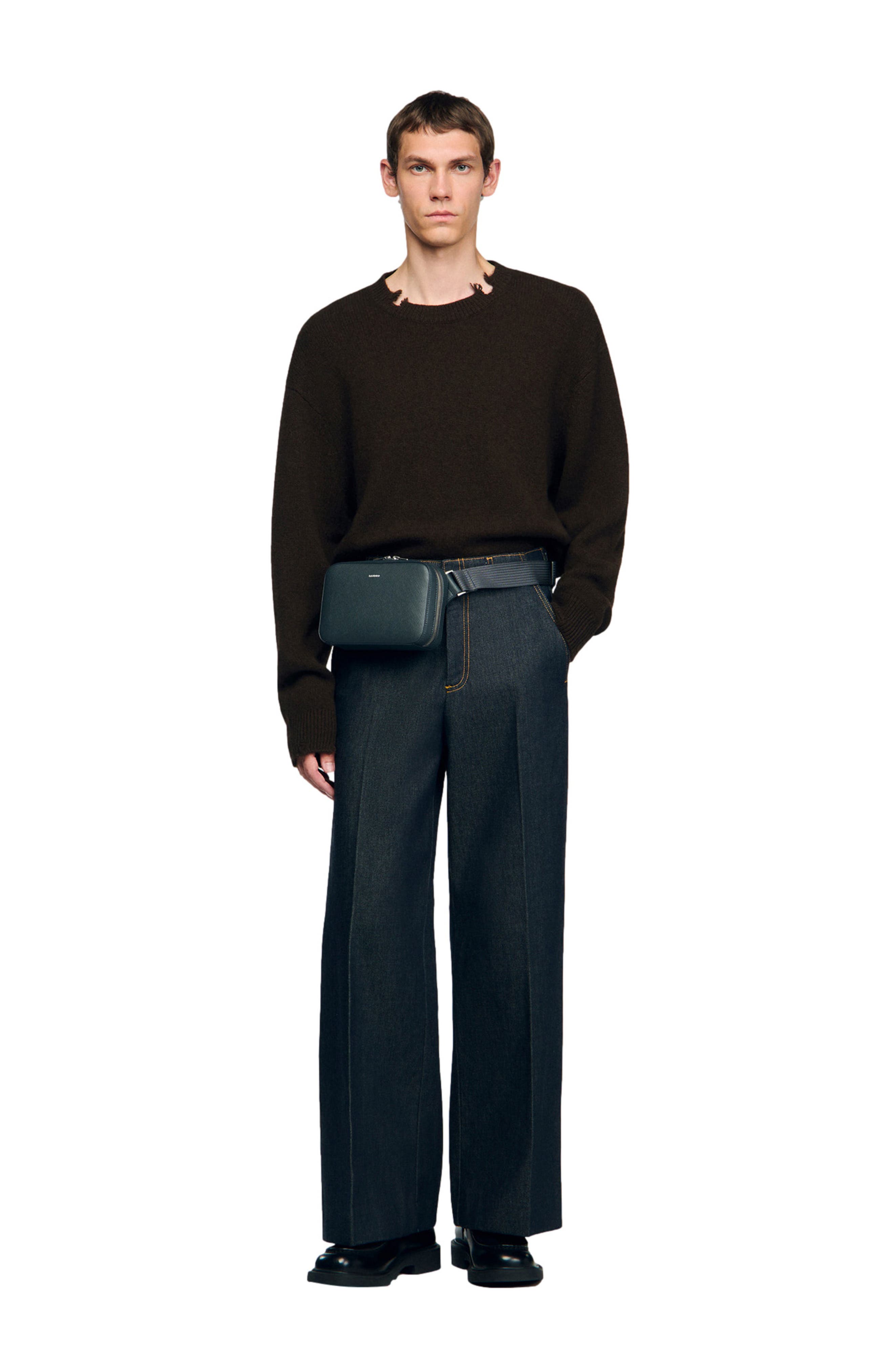 SANDRO Small reconstitued leather bag, Alternate, color, Steel