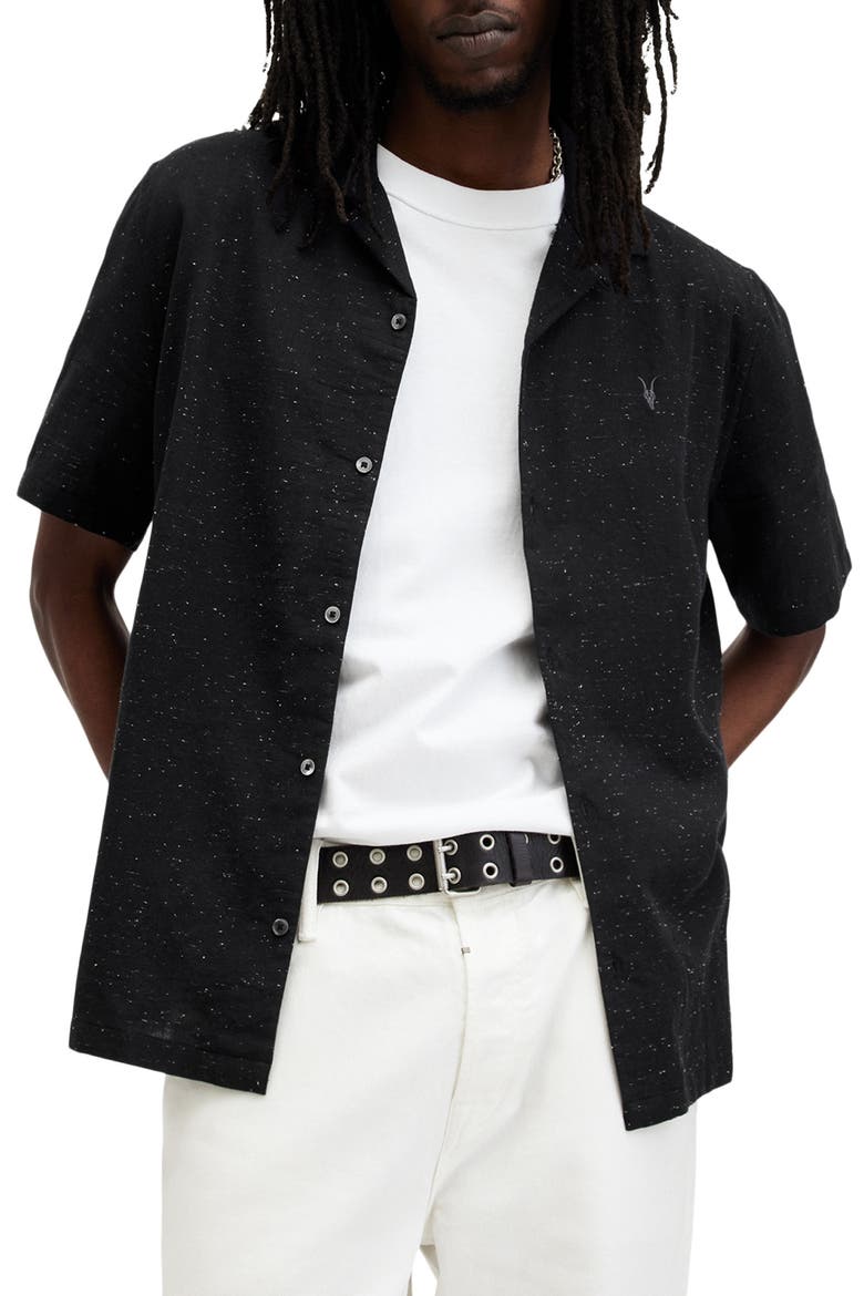 Bryant Relaxed Fit Neppy Camp Shirt, Main, color, BLACK