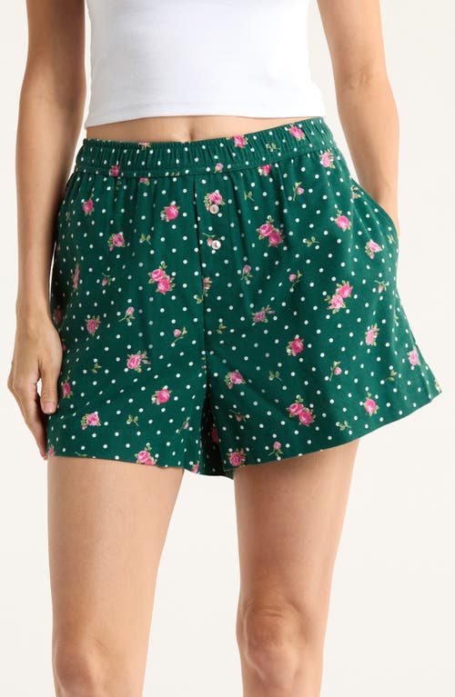 Open Edit Print Cozy Flannel Boxer Pajama Shorts In Green