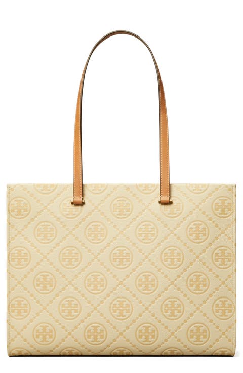 T Monogram Debossed Pebble Leather Tote