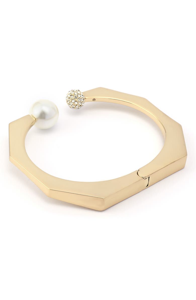 AllSaints Faux Pearl and Pavé Hinge Cuff, Alternate, color, Pearl/ Gold