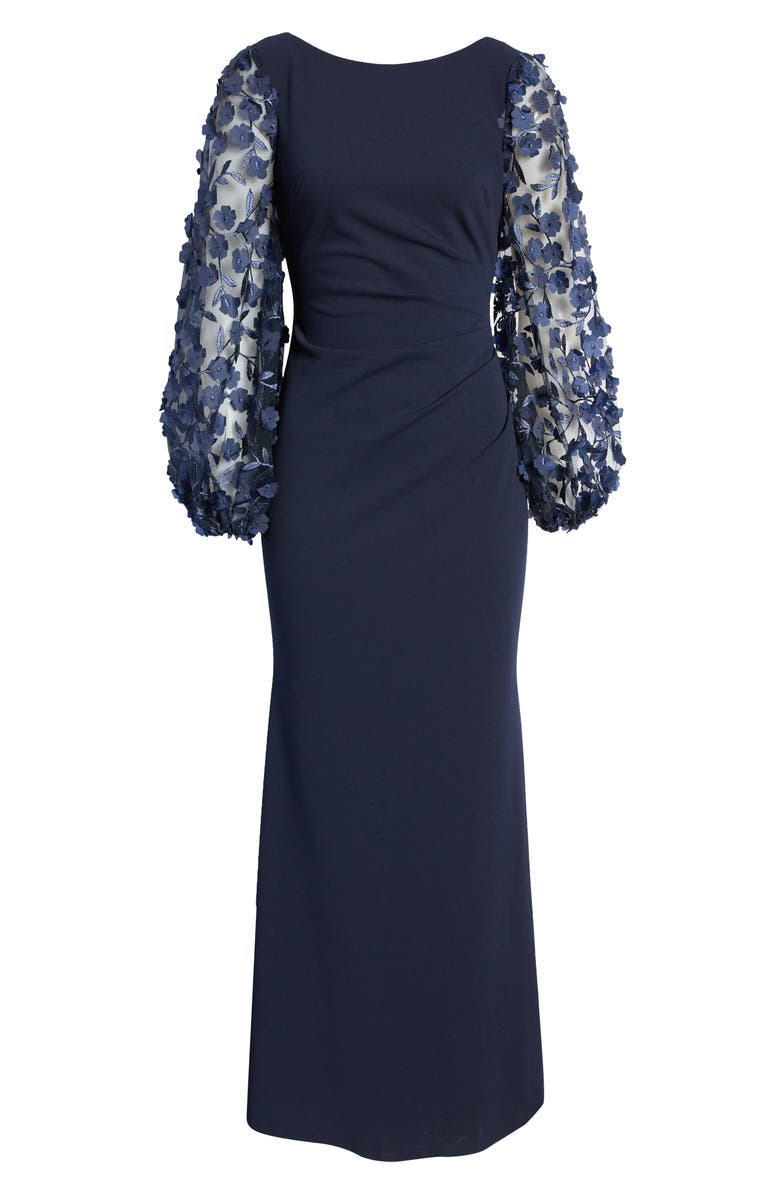 Eliza J Floral Appliqué Long Sleeve Trumpet Gown, Alternate, color,