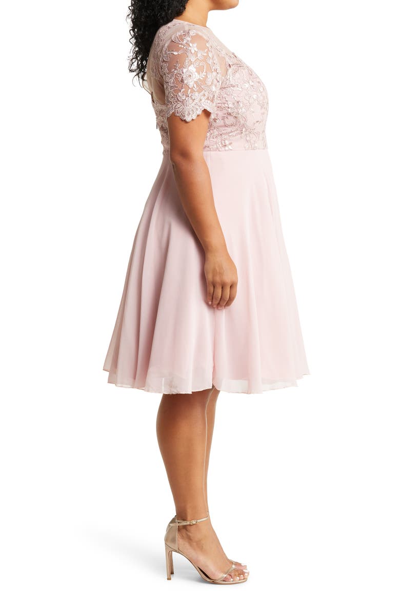 Embroidered Fit & Flare Cocktail Dress, Alternate, color, MINK