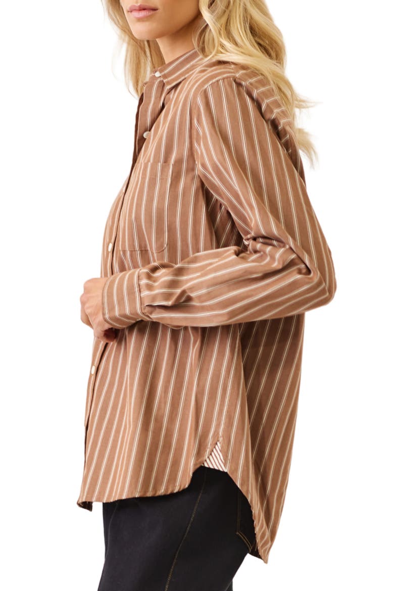 Striped Button-Up Shirt, Alternate, color, MOCHA