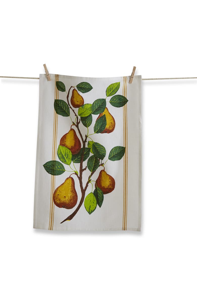 Orchard Pear Vine Print Cotton Kitchen Dishtowel White, Main, color, White