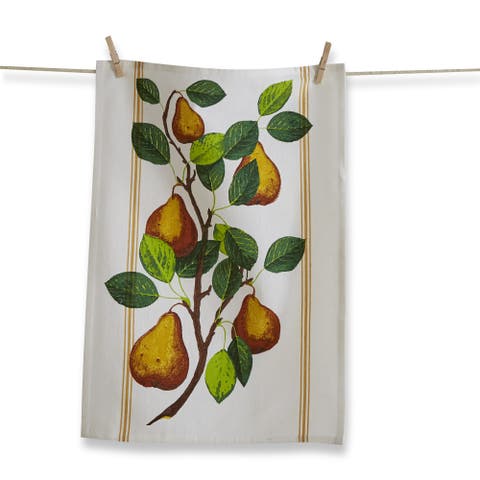 Orchard Pear Vine Print Cotton Kitchen Dishtowel White