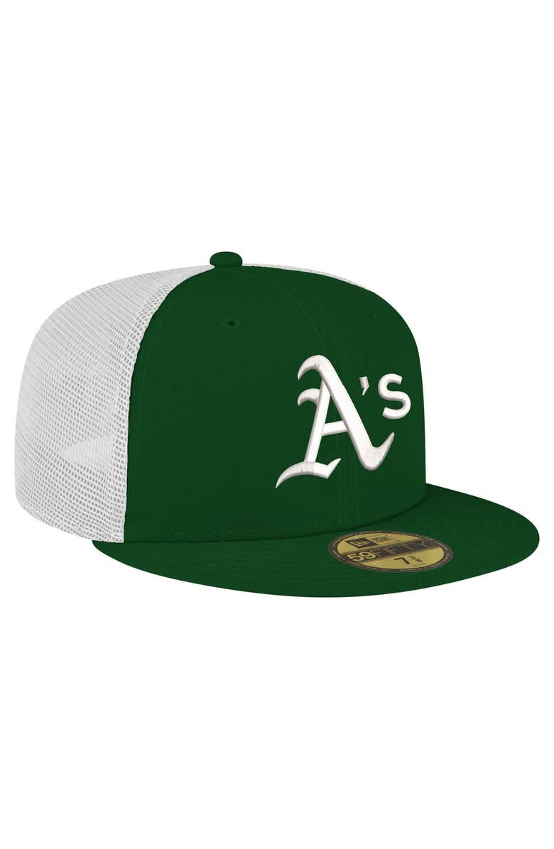 New Era Men's New Era Green Athletics Team Color 59FIFTY Trucker Fitted Hat, Alternate, color, 