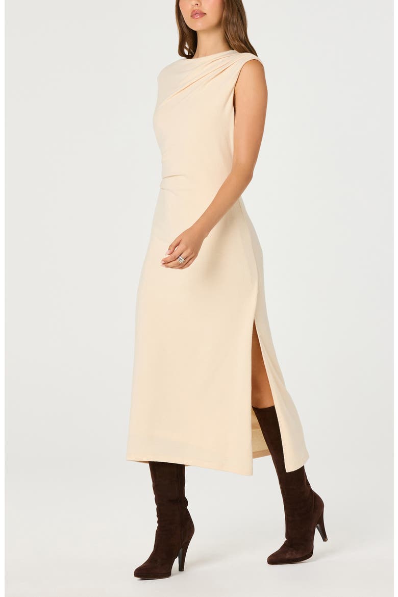 Drape Sleeveless Midi Dress, Alternate, color, BUTTERCREAM