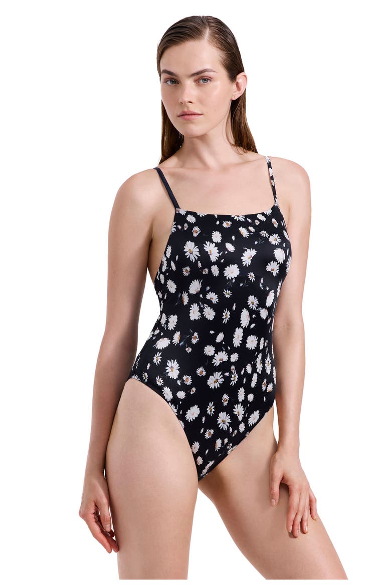 Marguerite Square Neck One Piece, Main, color, Black-White-Yellow