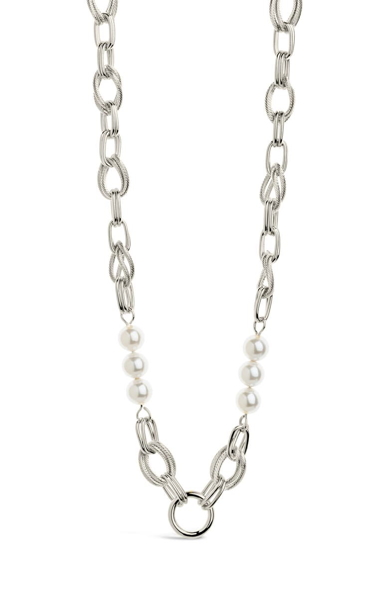 Sterling Forever Ivanna Faux Pearl Chain Necklace, Alternate, color, Silver
