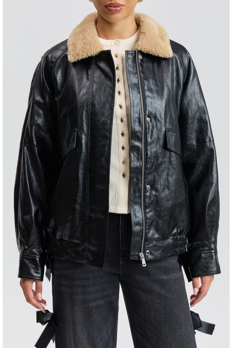 Faux Leather Aviator Jacket, Alternate, color, BLACK