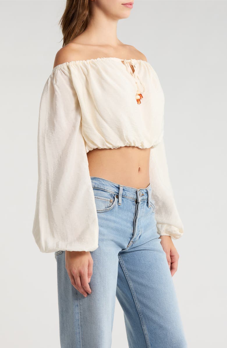 KITTENISH Off the Shoulder Bubble Hem Top, Alternate, color, Egret