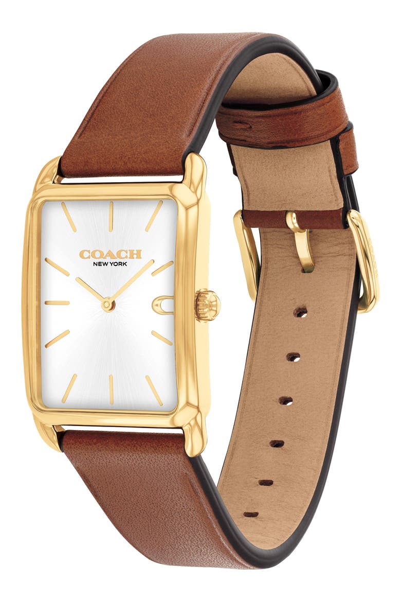 Elliot Leather Strap Watch, 32mm x 36mm, Alternate, color, SILVER FACE/BROWN