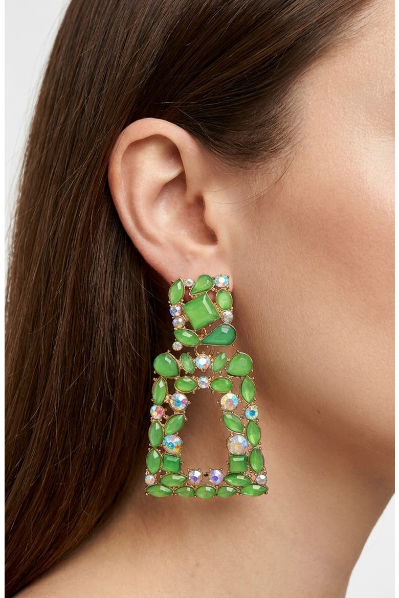 Mosaic Stone Statement Drop Earrings, Main, color, GREEN/ GOLD