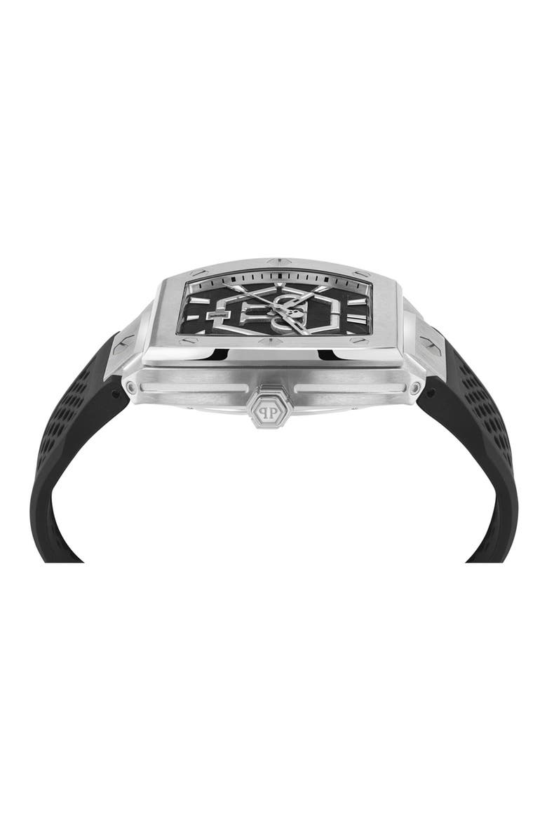 The Hexagon Phantom Silicone Strap Watch, 44mm, Alternate, color, STAINLESS STEEL